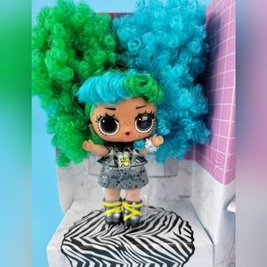 MGA LOL Surprise Rebel Remix Hair Flip Doll Only Blue Green Curly Hair EUC